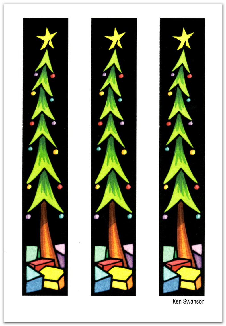 Greeting Card 1 of a Christmas Tree x3 from a Linocut by Ken Swanson 0138 image 1