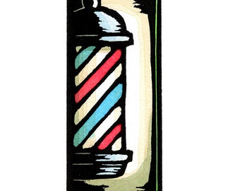 NEW Original Linocut (2335) Small Print of a Barber Pole