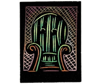 Original Linocut (0528) Small Print of an Upholstered Chair