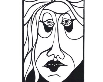 Original Linocut (0462) of Face by Ken Swanson