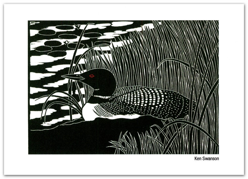 Greeting Card 1 of a Common Loon from an Original Linocut by Ken Swanson 8611 image 1