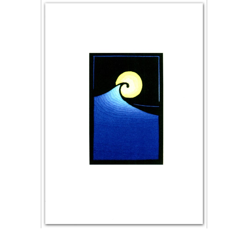 Greeting Card 1 of a Wave with the Sun/Moon from a Linocut by Ken Swanson 0320 image 1