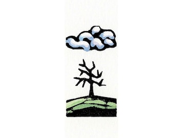 NEW Original Linocut (2208) of a Tree with Cloud by Ken Swanson