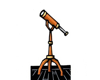 Original Linocut (1440) of a Brown Telescope