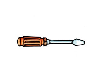 Original Linocut (0726) of a Brown Handled Screwdriver