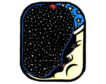 Original Linocut (9924) of the Sleeping Moon Snoring Stars by Ken Swanson