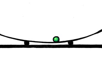 Original Linocut (2514) of a Round, Green Object on a Curved Tray