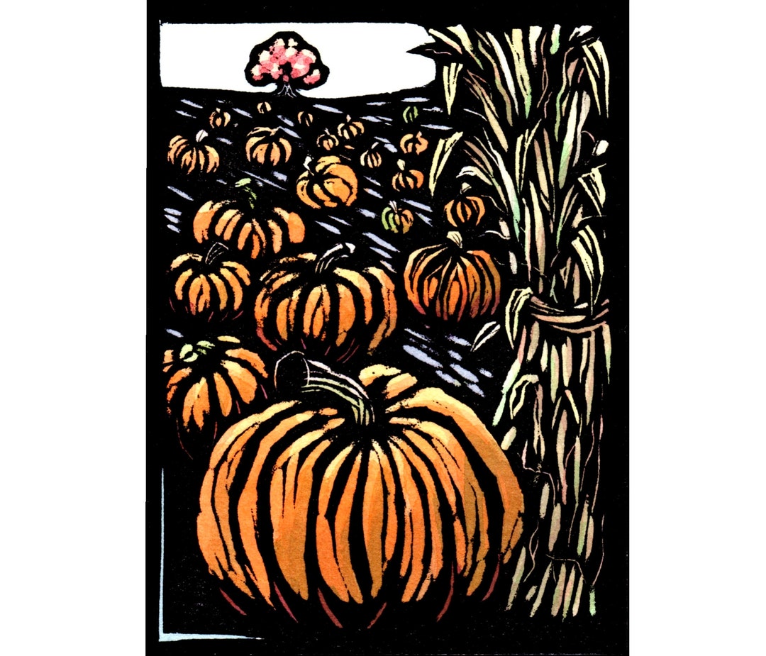 Original Linocut 1821 of A Pumpkin Field by Ken Swanson - Etsy