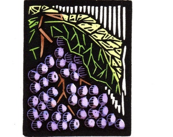 Original Linocut (9627) of a Bunch of Grapes by Ken Swanson