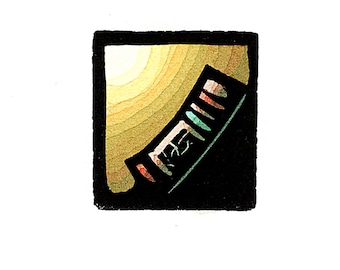 NEW Linocut (2603) of a Tiny, Brown, Book.