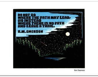 1 Greeting Card from a Linocut depicting a Quote by Emerson