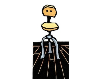 Original Linocut (1439) of Stool by Ken Swanson