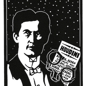 Original Linocut (9707) of Harry Houdini By Ken Swanson