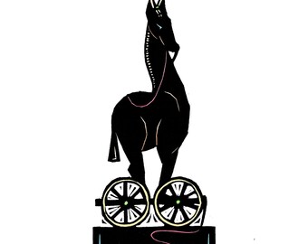 Original Linocut (9702) of a Toy Horse (Hobby Horse).