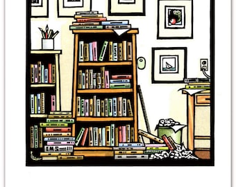 12 Greeting Cards Depicting My "Studio Library" from a Linocut by Ken Swanson (#0332)