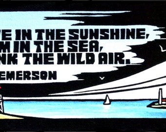 Original Linocut (1217) Print of Quote from Emerson