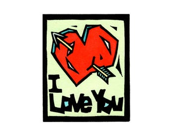 NEW Linocut (9609) for Valentine Day "I love You"