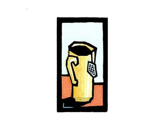 Original Linocut (9952) Small Print of a Cup of Tea