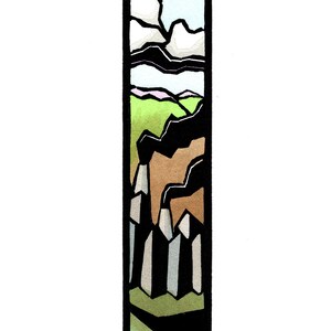 Original Linocut (2322) of a Landscape with Buildings and Smokestacks