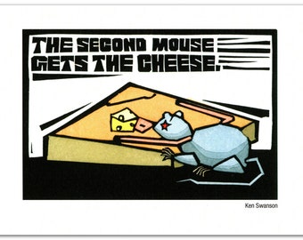 Greeting Card (1) about a Life Lesson Mice Can Teach Us from a Linocut (#1327)
