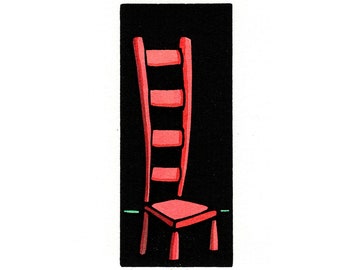 Original Linocut (0423) of a Red Chair
