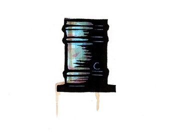 Original Linocut (2404) of a Leaky 55gal Steel Oil Drum