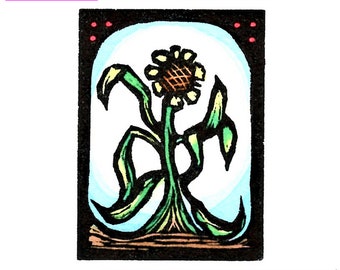 Original Linocut (1802) of a Flower By Ken Swanson