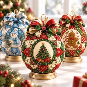 Tygquiltad julkula pysselkit, julklappsdekoration DIY-kit, jultomte, snögubbe, julgran, juldekoration, högtidspysselgåva