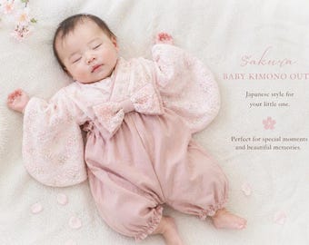 Conjunto de kimono Sakura para bebé, hakama rosa para bebé, ropa japonesa para bebé, conjunto para fotos de recién nacido, regalo para niña, conjunto para el primer cumpleaños.