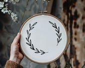 Leaves Wreath Embroidery Pattern Download, Botanical Wreath Embroidery, Minimal Leaf Circle Embroidery, Nature Hand Embroidery