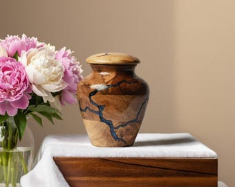 Handcrafted Mango Wood Cremation Urn for Adults, Wooden Memorial Ashes