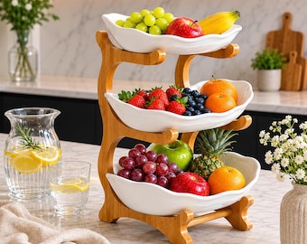 3 Tier Fruit Basket Stand, Wooden Fruit Bowl Organizer, Countertop Fruit Holder, Modern Kitchen Decor, Farmhouse Fruit Storage,