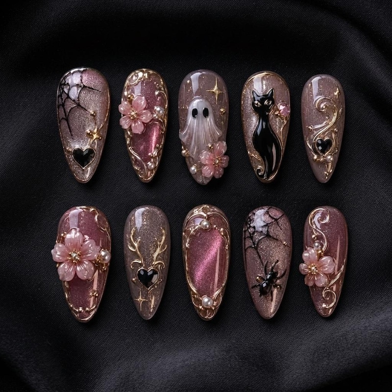 Cute Halloween Nails Pink - Etsy