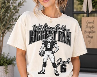T-shirt personnalisé avec photo de joueur de football - Je serai toujours ton plus grand fan, cadeau pour maman de footballeur, t-shirt personnalisé pour les jours de match