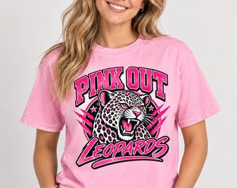 T-shirt Comfort Colors personnalisé rose avec mascotte, T-shirt de sensibilisation au cancer du sein pour les jours de match, T-shirt personnalisé avec nom et numéro d'équipe