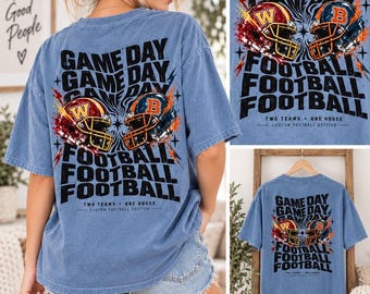 T-shirt personnalisé « House Divided Two Team », T-shirt personnalisé pour rivalité footballistique, Cadeau familial pour les deux équipes, T-shirt personnalisé de football universitaire