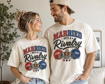 T-shirt personnalisé « Maison divisée », T-shirt personnalisé pour la rivalité entre deux équipes de football, Cadeau pour couple marié le jour du match