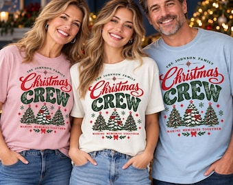 Personalized Christmas Crew Shirt, Custom Family Name Tee, Matching Family Christmas Shirts, Vintage Holiday Tree Design