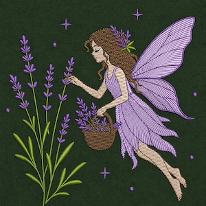 Lavender Fairy Embroidery Design Woodland Floral Pixie PES DST Digital