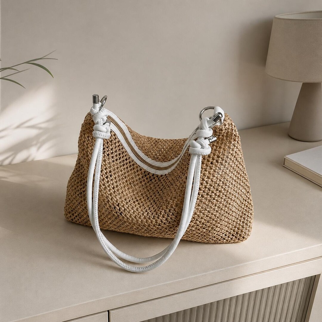 Handmade Woven Rattan Tote Bag Large Capacity Straw Shoulder Bag Cute ...