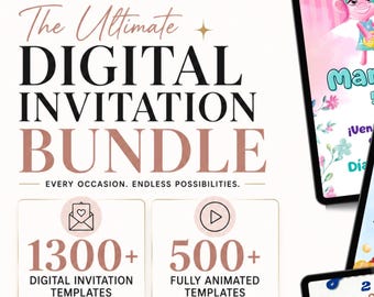 1300+ Digital Invitation Templates Bundle | 500+ Animated Invites | PLR MRR Editable Party Invite Templates | Digital Income Starter Kit