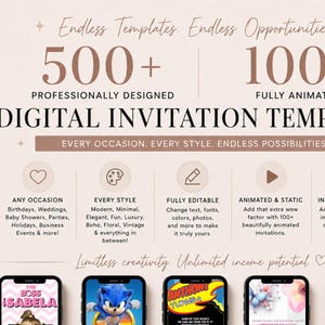 500+ Digital Invitation Templates Bundle | 100+ Animated Invites | PLR MRR Canva Templates for Passive Income | Digital Income Starter Pack