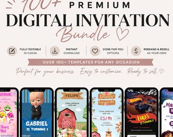100+ Digital Invitation Templates Bundle | PLR MRR Canva Invite Pack | Editable Party Invites | Passive Income StartKit | Instant Download