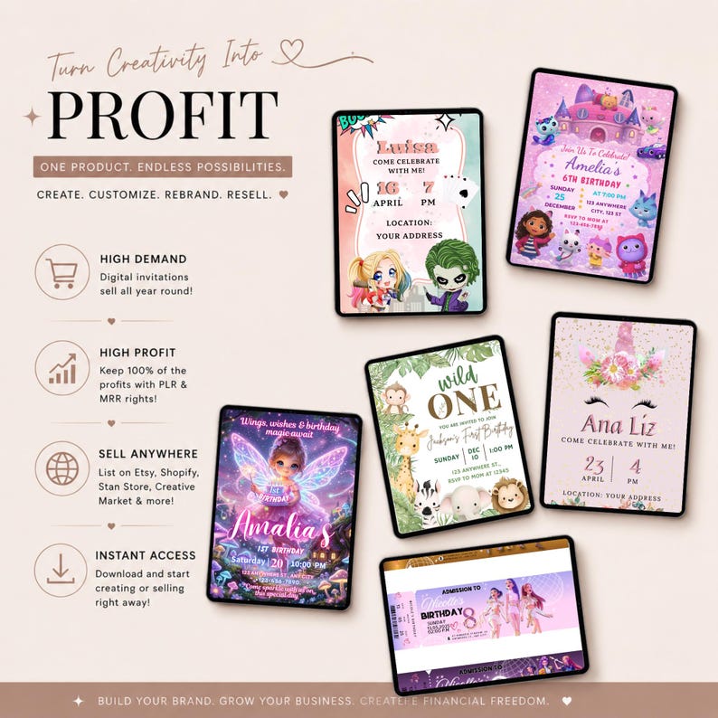 500+ Digital Invitation Templates Bundle | 100+ Animated Invites | PLR MRR Canva Templates for Passive Income | Digital Income Starter Pack