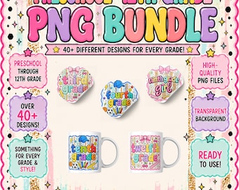 Schulmädchen und -jungen PNG-Bundle MRR | Über 40 Designs für Schul-Shirts | Vorschule bis 12. Klasse | Coquette PNG | Kommerzielle Nutzung | (Digital)