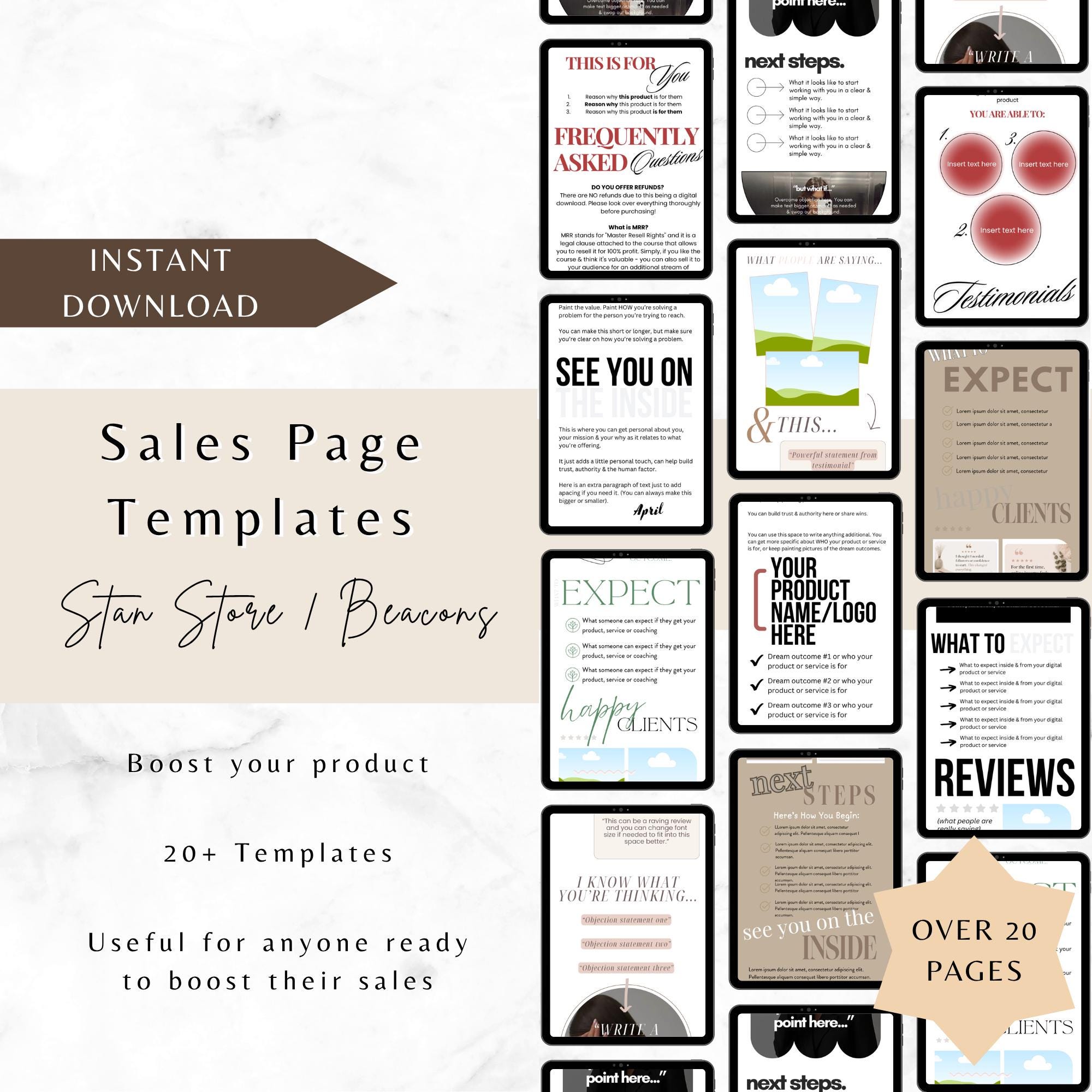 Beacons & Stan Store Sales Page Template | 20+ Sales Page Canva ...