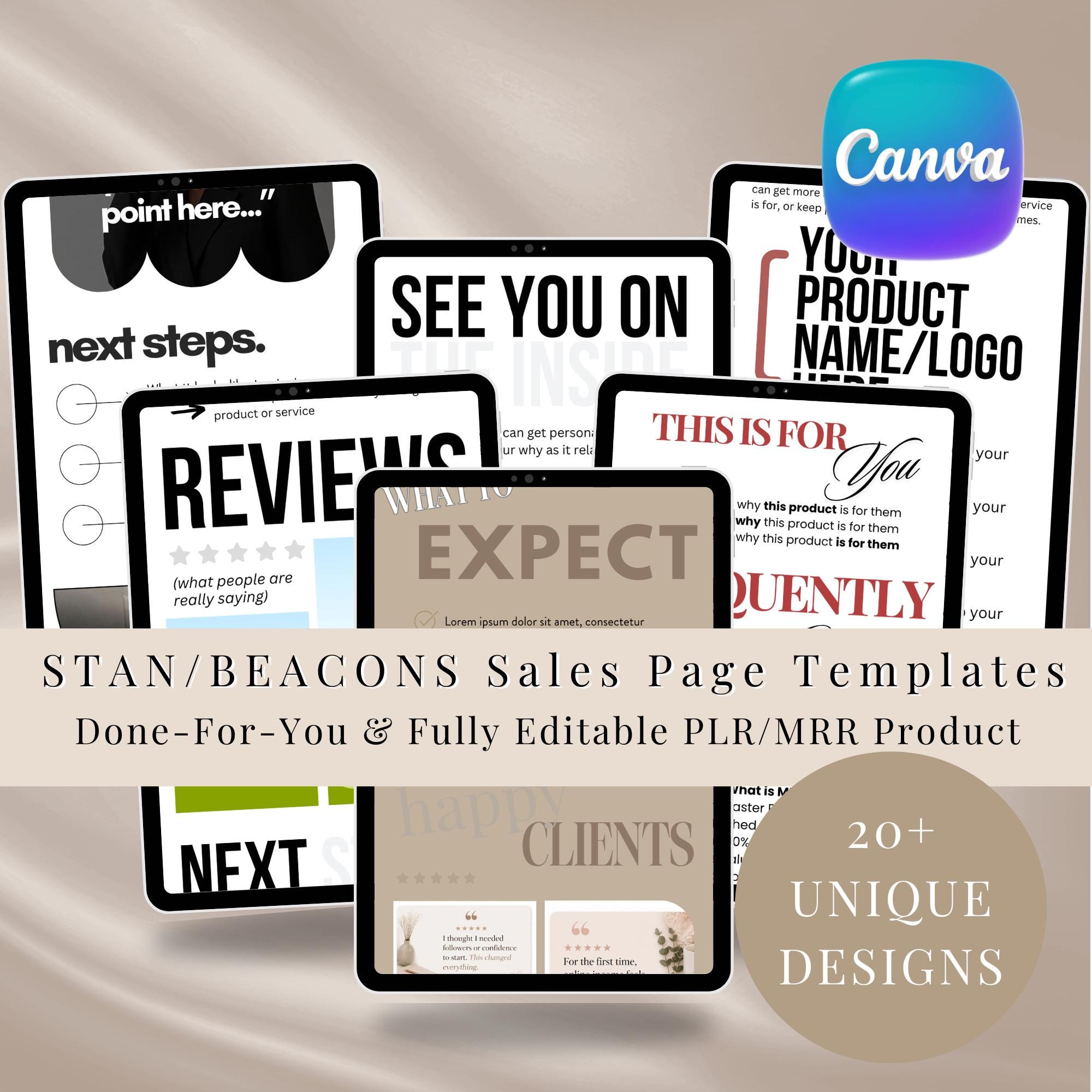 Beacons & Stan Store Sales Page Template | 20+ Sales Page Canva ...