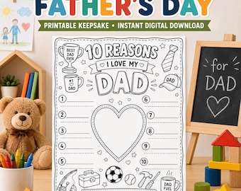 Druckbares Geschenk für Papa zum Vatertag | Alles über meine Mutter Andenken Aktivität | Kinder Malseite | Sofortiger Download MRR | 100+ Papa PNG Bonus