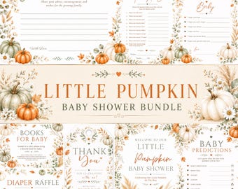 Babyparty-Set „Kleiner Kürbis“, bearbeitbare animierte Einladung zur Herbst-Babyparty, druckbare Spiele, Babyparty im Herbst, bearbeitbare Canva-Vorlage