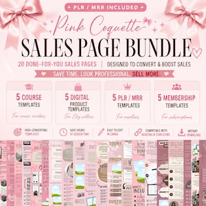 Stan Store & Beacons Pink Coquette Sales Page Bundle | 20 Editable Canva Templates | PLR MRR Rights | High-Converting Digital Product Seller
